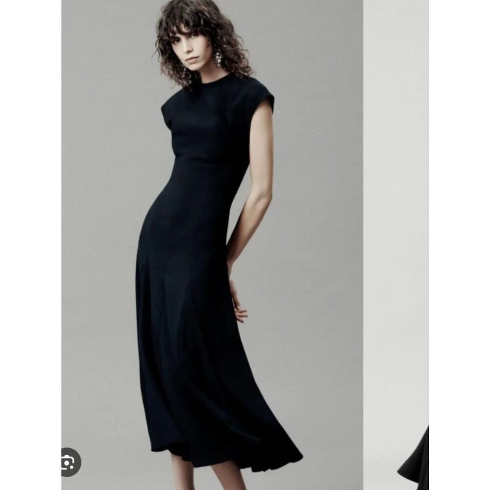 Zara Womens Dress Small Black Midi Sleeveless A-Line Party crepe 8677/198 NWT